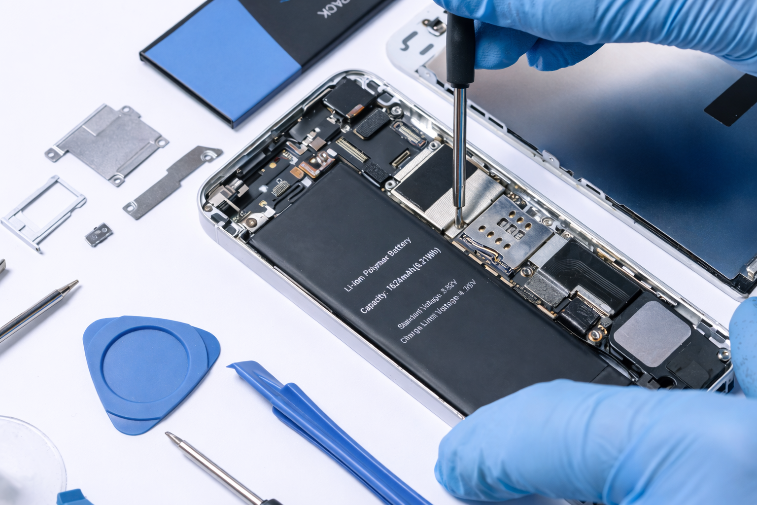 Técnico da Conecta Phone resolvendo o problema do samsung descarregando muito rapido com bateria original no laboratório em Recife